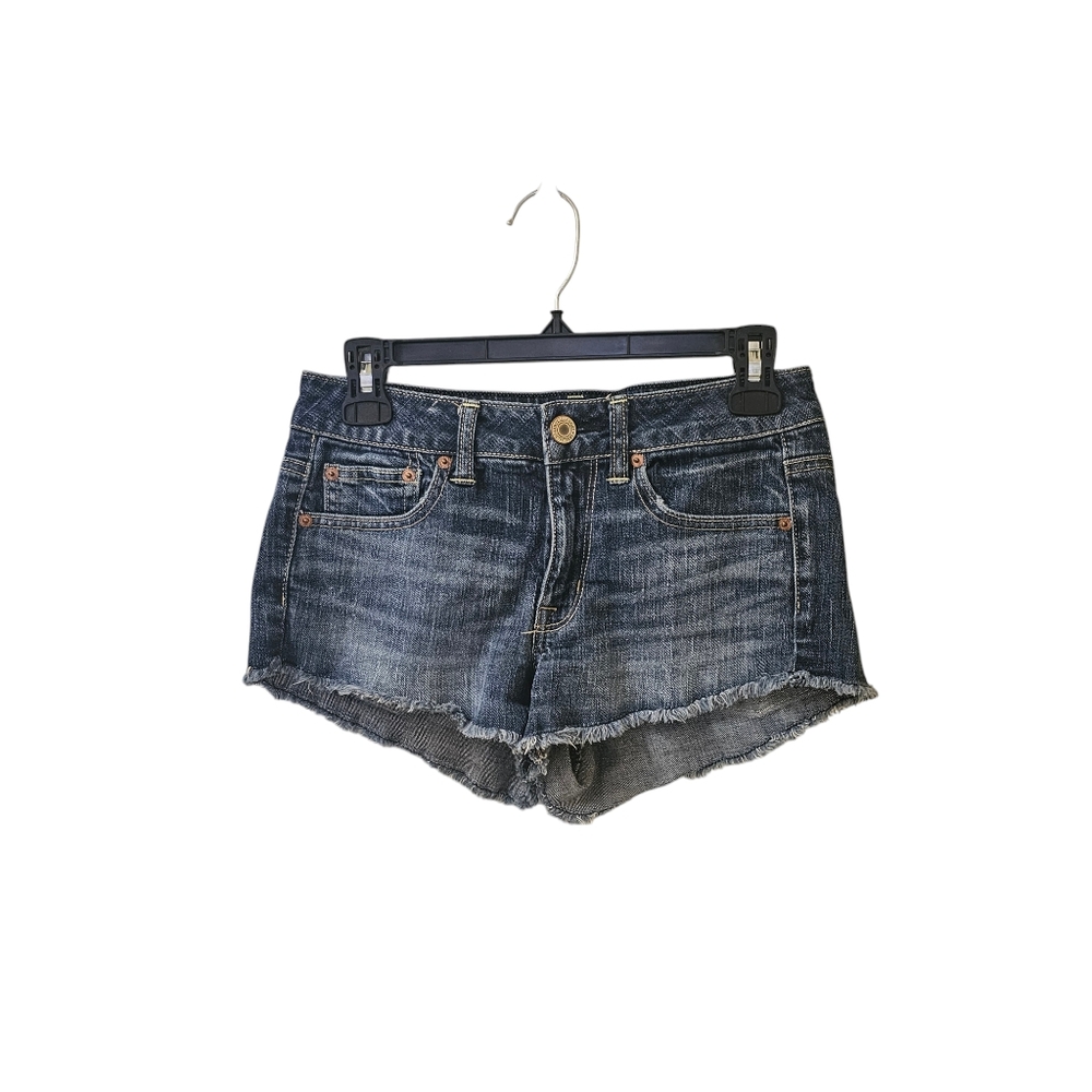 American Eagle Stretch Lightly Distressed Jean Shorts Size 2 Low Rise Raw Hem